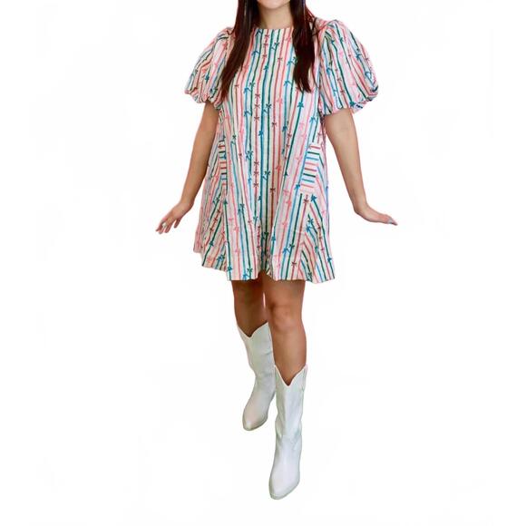 NEW ENTRO multi color bow print dress in multi - Picture 8 of 9